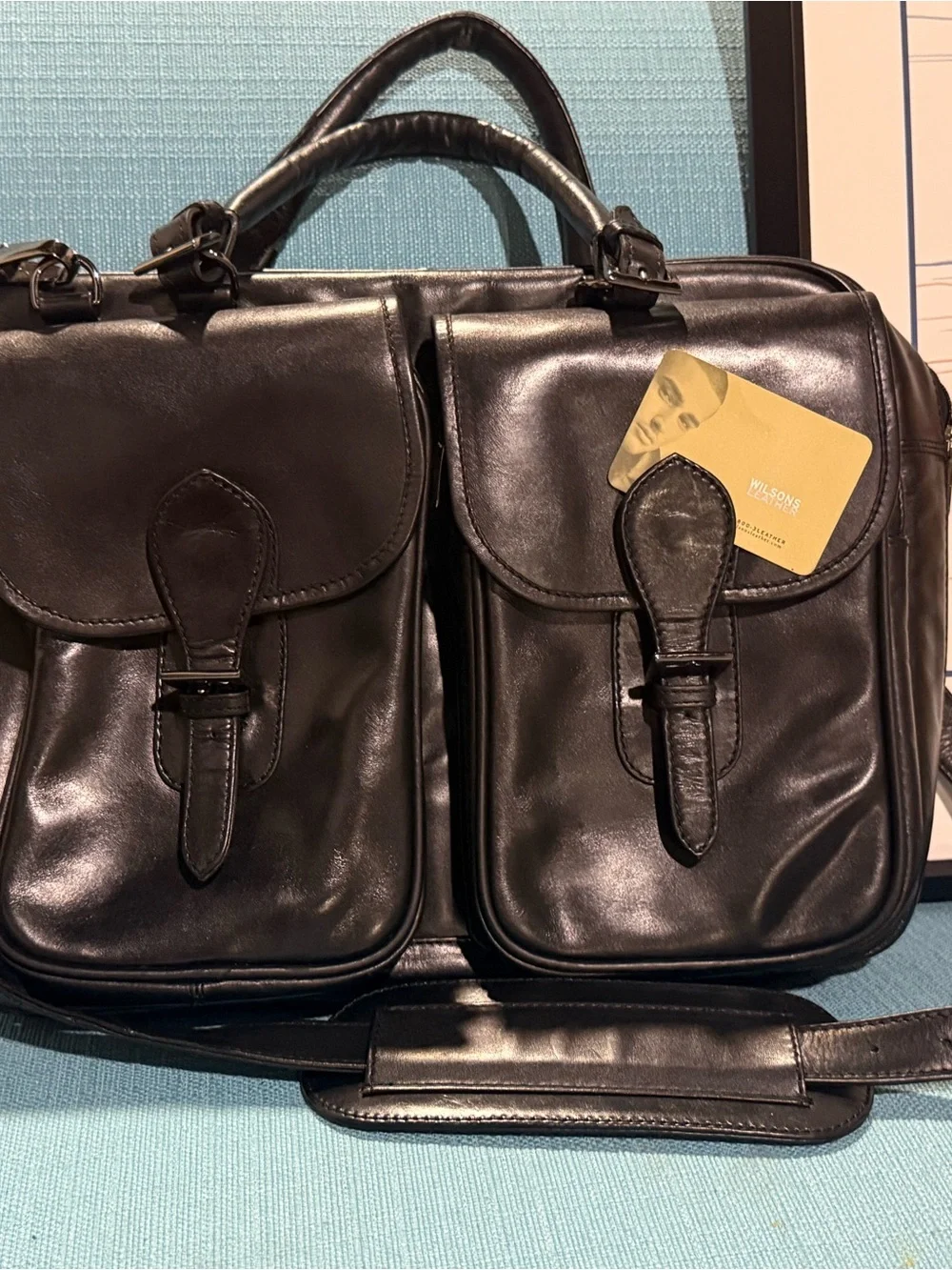Wilsons Leather Black Double-Pocket Leather Briefcase